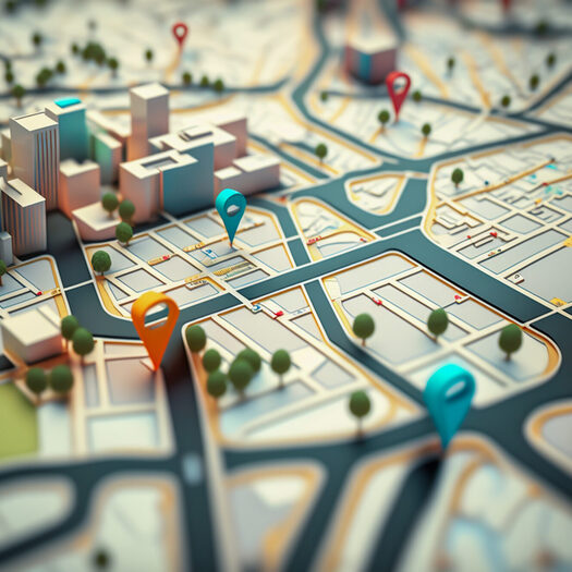 3d city map with 3d pointers location, gps, transport concept, generative ai