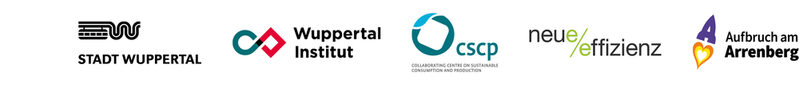 Logoleiste mit Logos der Stadt Wuppertal, Wuppertal Institut, CSCP, neue Effizienz und Aufbruch am Arrenberg