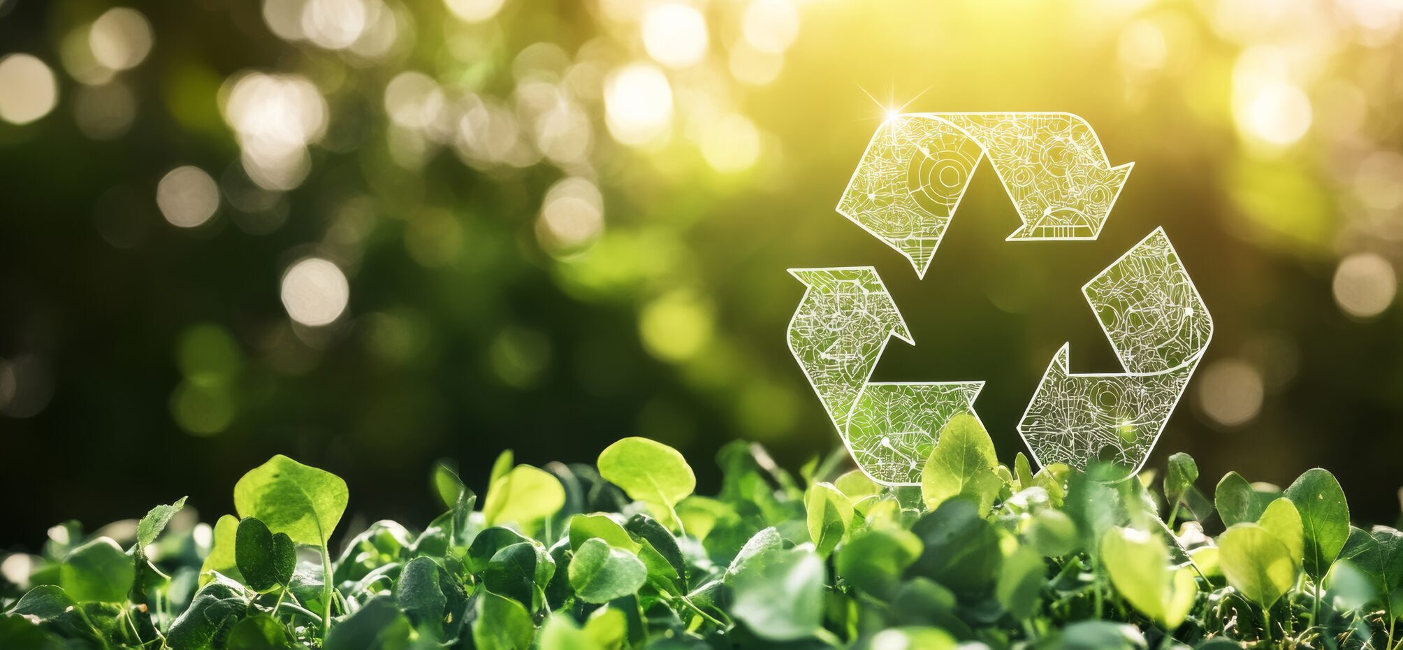 Sustainable economy practices, focusing on eco-friendly industries, clean energy, and circular economy icons in a green setting