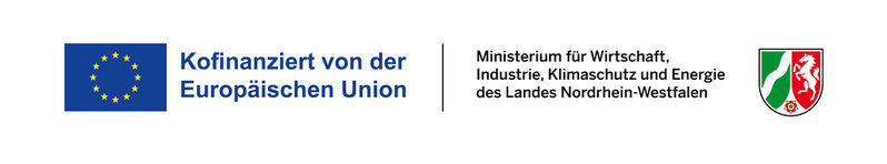 Logo des Fördergebers der  EU, Ministerium Wirtschaft, Industrie, Klimaschutz und Energie des Landes NRW