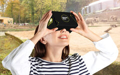 Frau mit VR-Brille im Zoo